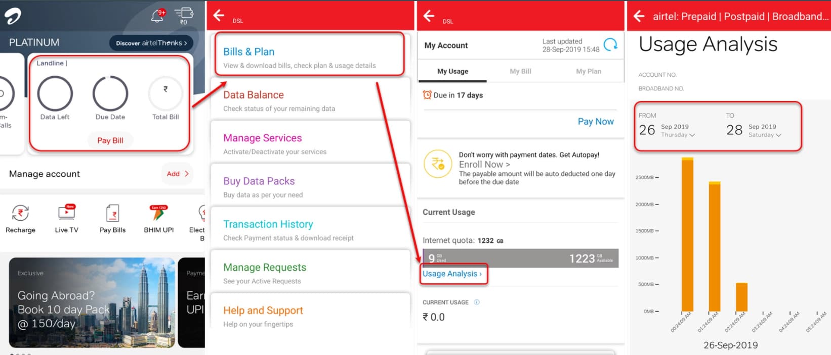 How to find Airtel broadband usage?