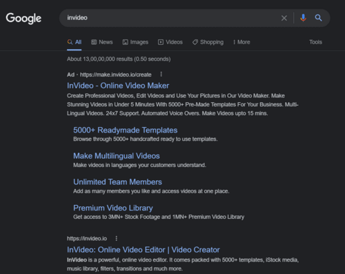 Search Invideo in search engine